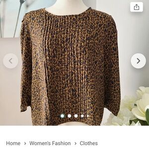 Zara Brown and Black Pleated 3/4 Sleeve Blouse